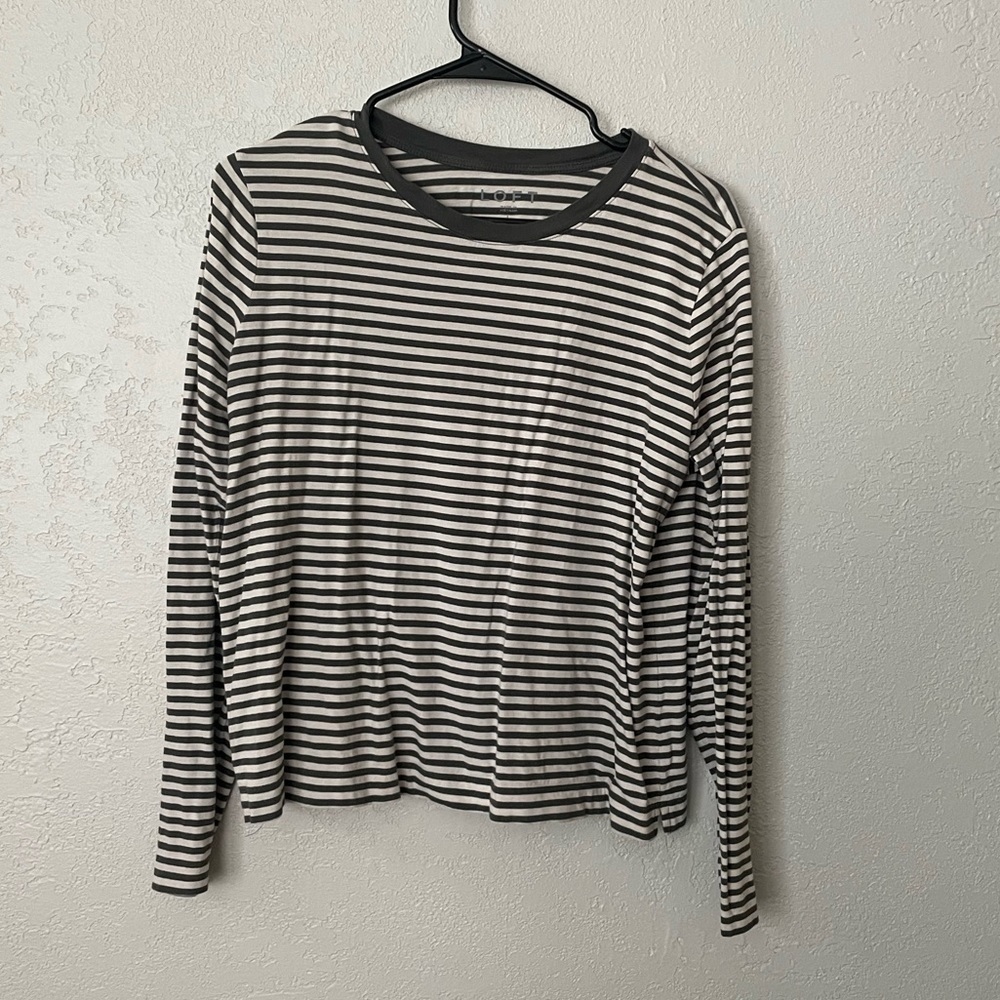 LOFT green and white striped top